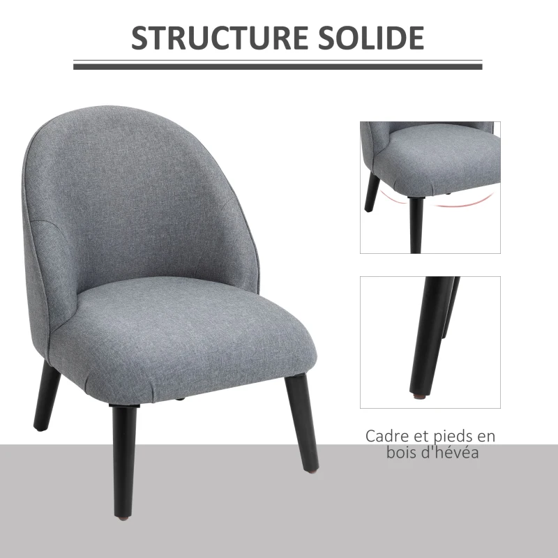 HOMCOM Fauteuil de Salon Fauteuil de Relaxation Fauteuil Chaise pour Chambre pieds en Bois Massif Revêtement en Tissu Lin Gris