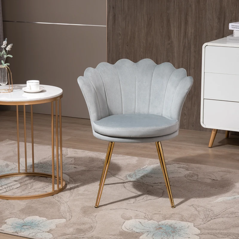 HOMCOM Fauteuil coquillage chaise coiffeuse fauteuil en velours fauteuil de salon avec pieds en métal doré pour salon chambre et salle à manger 67l x 64P x 77H cm gris