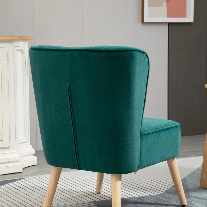 HOMCOM Fauteuil scandinave Fauteuil de salon Fauteuil relax Fauteuil velours pour chambre Pieds en Bois Massif revêtement velours Turquoise
