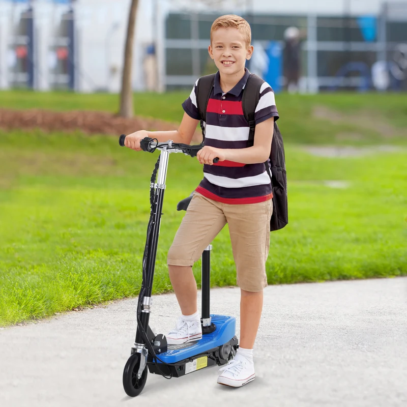 HOMCOM Foldable Electric Scooter for Kids 12V 120W W/Brake Kickstand -Blue