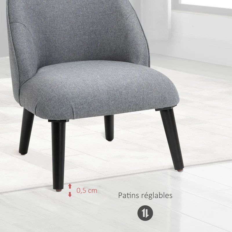HOMCOM Fauteuil de Salon Fauteuil de Relaxation Fauteuil Chaise pour Chambre pieds en Bois Massif Revêtement en Tissu Lin Gris