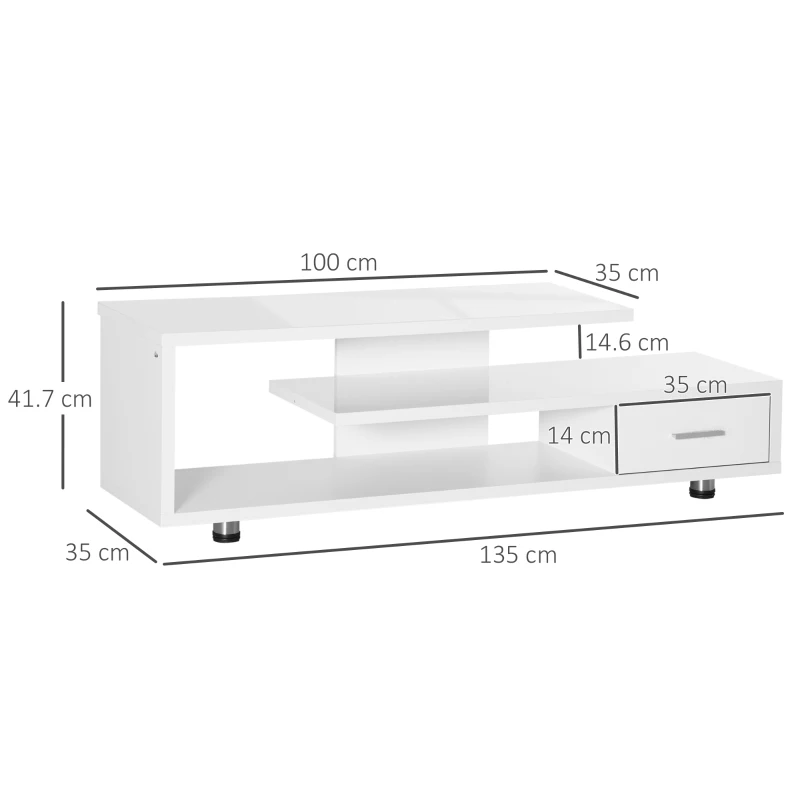 HOMCOM High Gloss TV Unit for TVs up to 45", Modern TV Cabinet with Storage Shelf and Drawer, Entertainment Unit for Living Room Bedroom, White