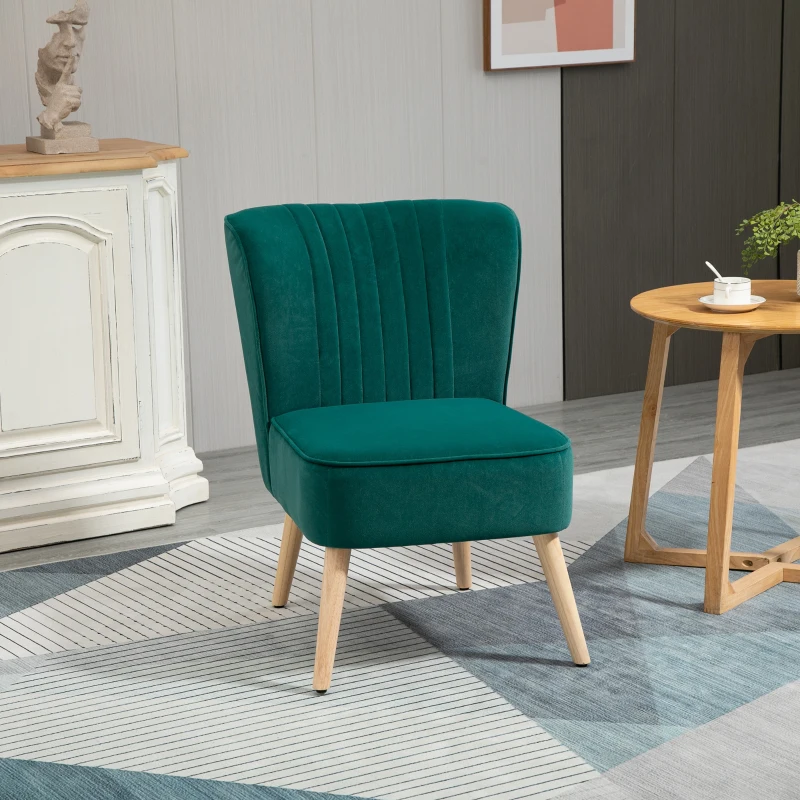HOMCOM Fauteuil scandinave Fauteuil de salon Fauteuil relax Fauteuil velours pour chambre Pieds en Bois Massif revêtement velours Turquoise