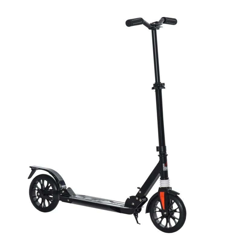 HOMCOM Kick Scooter Foldable Height Adjustable Aluminum Ride for 14+ Adult Teens with Rear Wheel Brake, Shock Mitigation System and Supported Stand