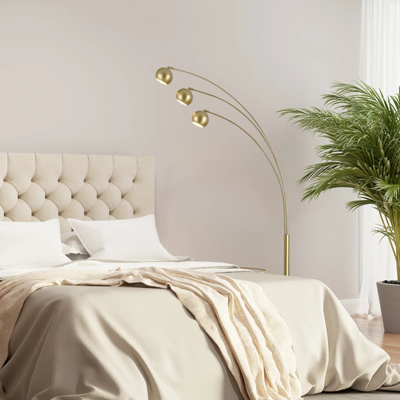 HOMCOM 3-Branch Futuristic Floor Lamp Metal Frame Multi-Light Shade Adjustable Rotating w/ Marble Base, 198cm, Gold