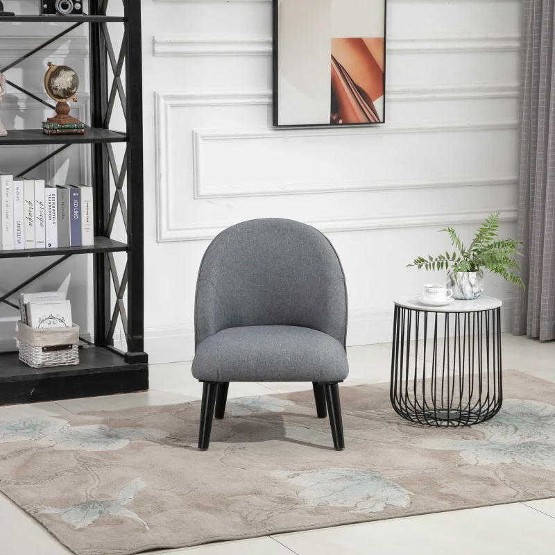 HOMCOM Fauteuil de Salon Fauteuil de Relaxation Fauteuil Chaise pour Chambre pieds en Bois Massif Revêtement en Tissu Lin Gris