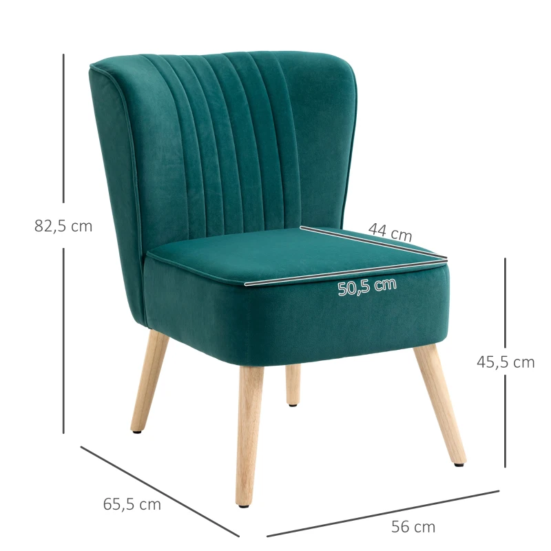 HOMCOM Fauteuil scandinave Fauteuil de salon Fauteuil relax Fauteuil velours pour chambre Pieds en Bois Massif revêtement velours Turquoise