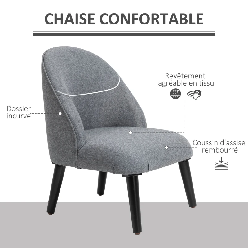 HOMCOM Fauteuil de Salon Fauteuil de Relaxation Fauteuil Chaise pour Chambre pieds en Bois Massif Revêtement en Tissu Lin Gris