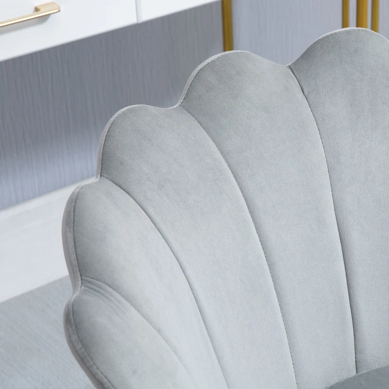 HOMCOM Fauteuil coquillage chaise coiffeuse fauteuil en velours fauteuil de salon avec pieds en métal doré pour salon chambre et salle à manger 67l x 64P x 77H cm gris