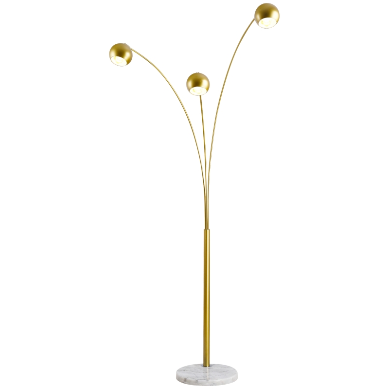 HOMCOM 3-Branch Futuristic Floor Lamp Metal Frame Multi-Light Shade Adjustable Rotating w/ Marble Base, 198cm, Gold