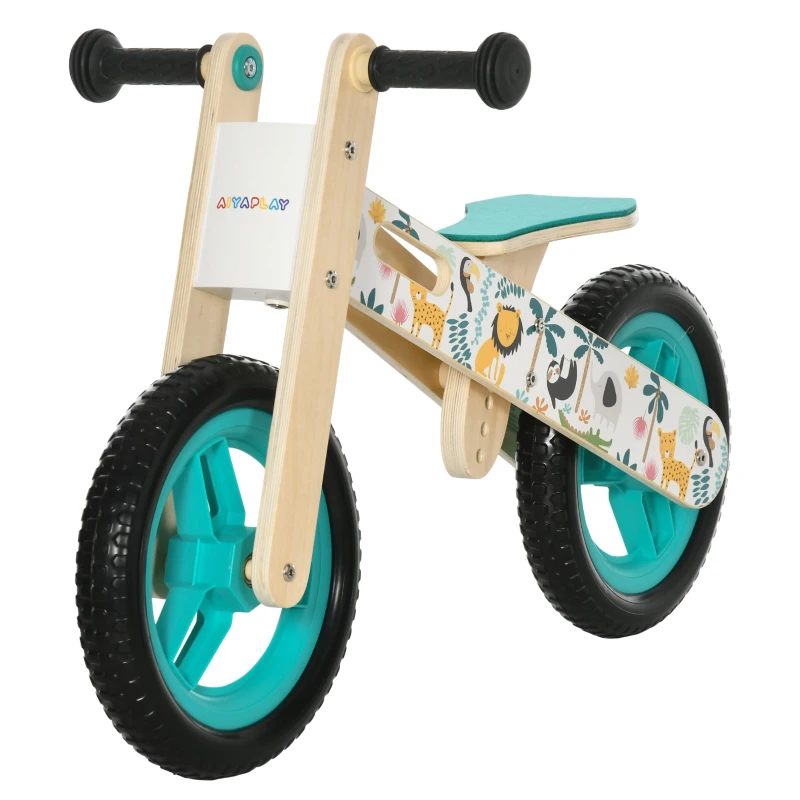 AIYAPLAY Bicicleta sem Pedais de Madeira com Assento Ajustável 34-40cm Bicicleta de Equilíbrio Infantil  87x37x50cm Turquesa