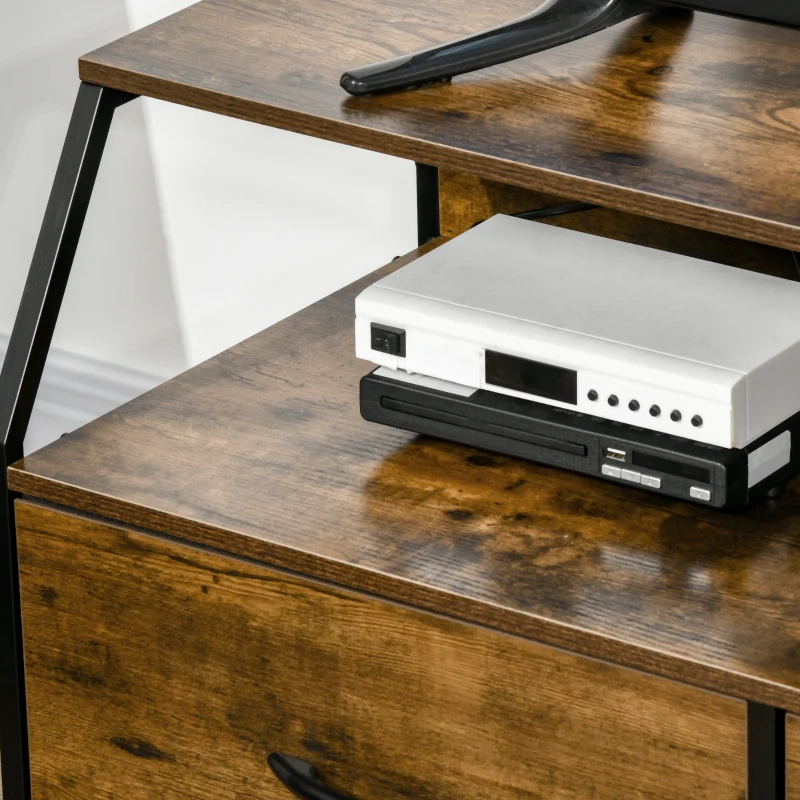 HOMCOM Mueble para TV con 2 Cajones de Tela Plegable y Estante Abierto de Estilo Industrial 93x39x48,5 cm Marrón Rústico
