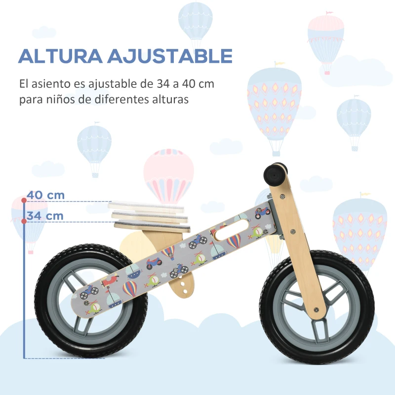 AIYAPLAY Bicicleta sin Pedales de Madera para Niños de 3-6 Años Bicicleta de Equilibrio Infantil 87x37x50 cm Gris