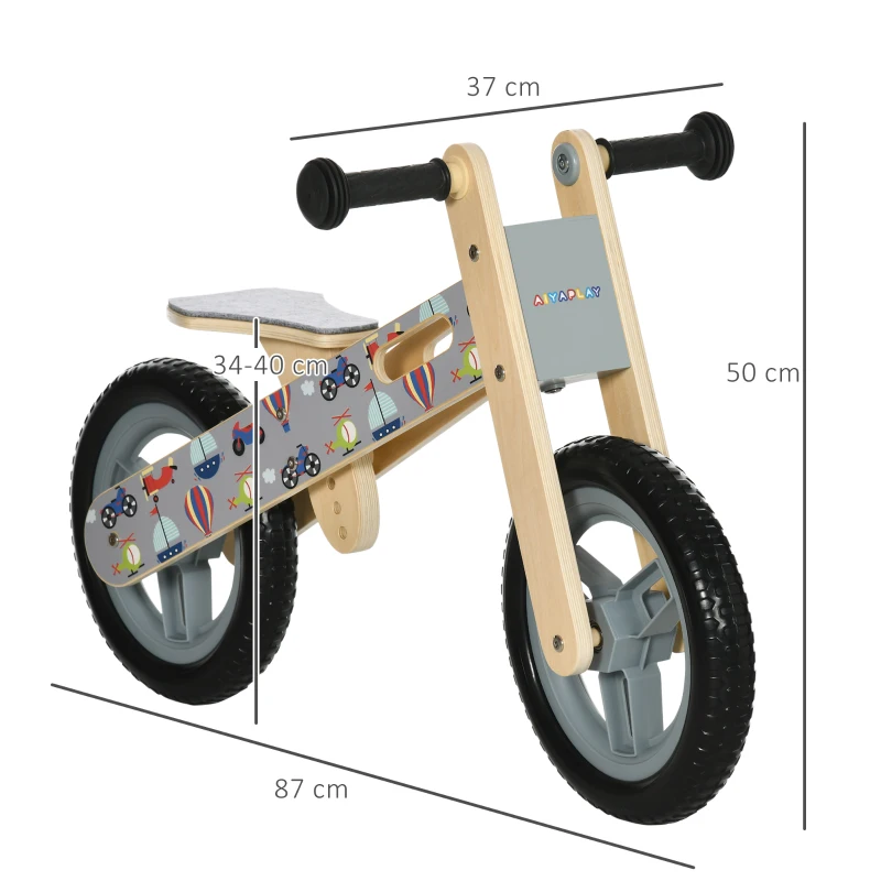 AIYAPLAY Bicicleta sin Pedales de Madera para Niños de 3-6 Años Bicicleta de Equilibrio Infantil 87x37x50 cm Gris