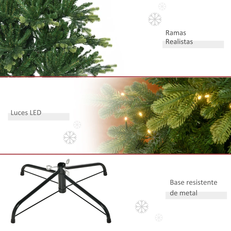 HOMCOM Árbol de Navidad Artificial de 228cm con Luces Preinstaladas Decoración Navideña para Interiores Ø96x228 cm Verde