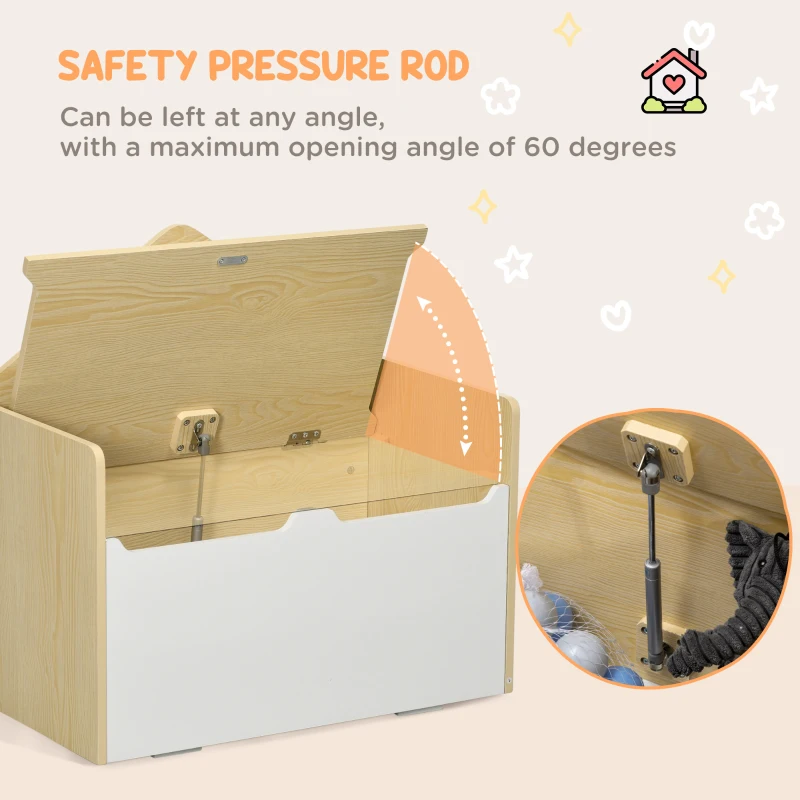 HOMCOM Kids Storage Bench, with Lid Pressure Rod - White