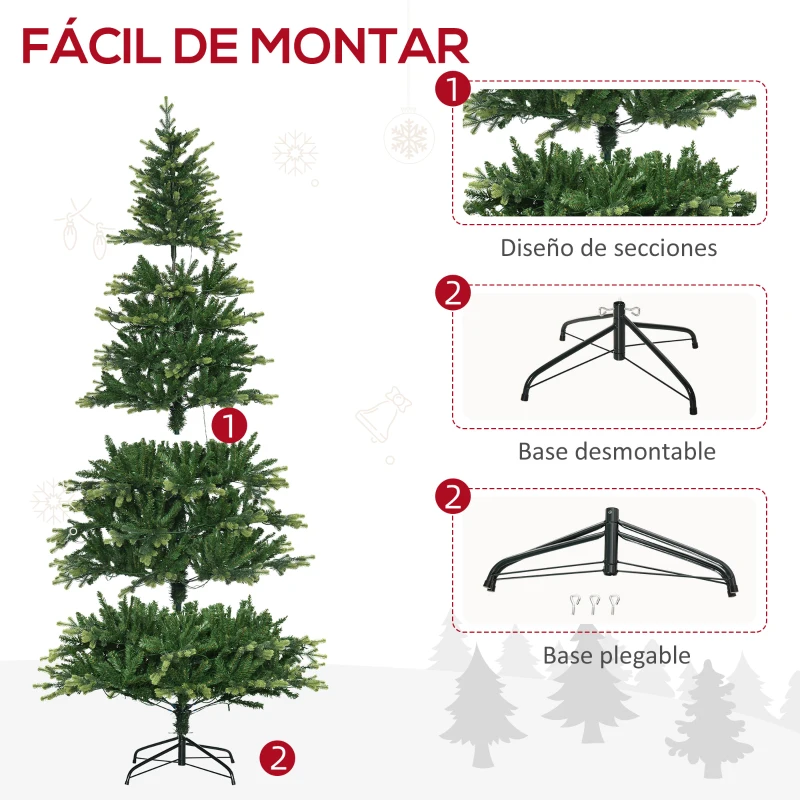 HOMCOM Árbol de Navidad Artificial de 228cm con Luces Preinstaladas Decoración Navideña para Interiores Ø96x228 cm Verde