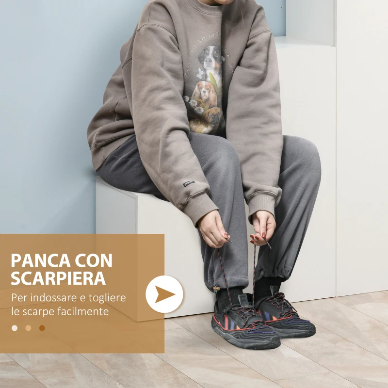 HOMCOM Mobile da Ingresso con Appendiabiti, Scarpiera e Panca per Scarpe in Truciolato e MDF