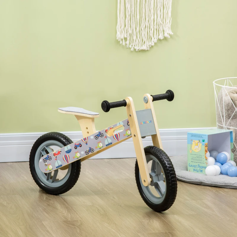 AIYAPLAY Bicicleta sin Pedales de Madera para Niños de 3-6 Años Bicicleta de Equilibrio Infantil 87x37x50 cm Gris