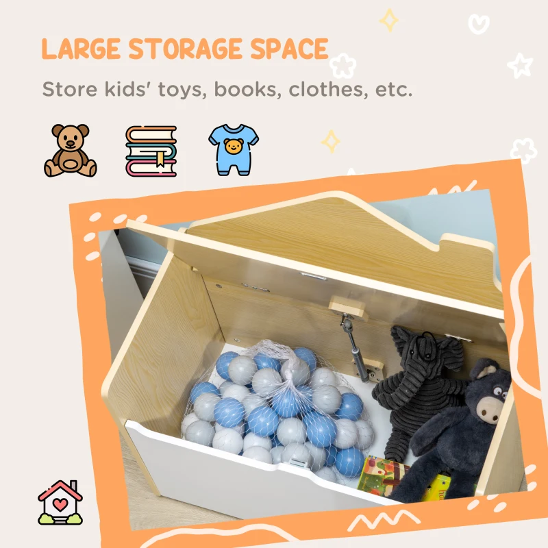 HOMCOM Kids Storage Bench, with Lid Pressure Rod - White