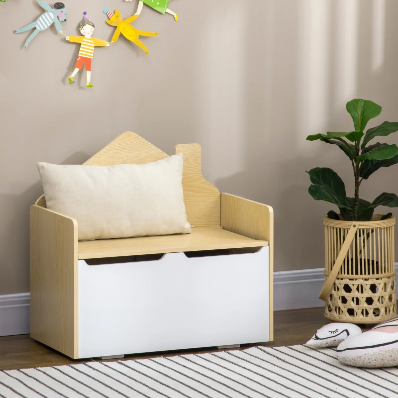 HOMCOM Kids Storage Bench, with Lid Pressure Rod - White