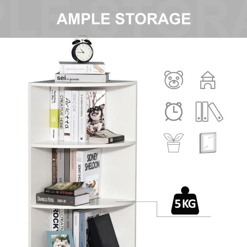 Homcom Biblioteca Colt Perete – 4 Rafturi Lemn Alb 120 cm