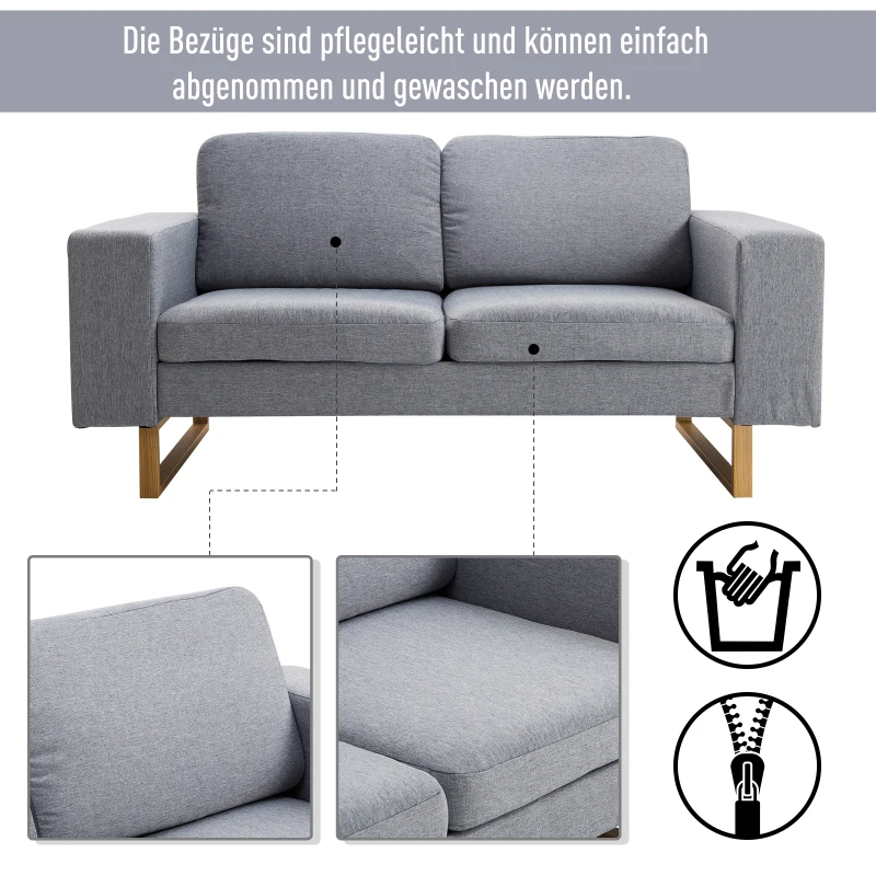 HOMCOM® 2-Sitzer Sofa Stoffsofa Ecksofa Polstersofa Sitzmöbel Armlehne Holz hellgrau 145 x 82 x 78 cm