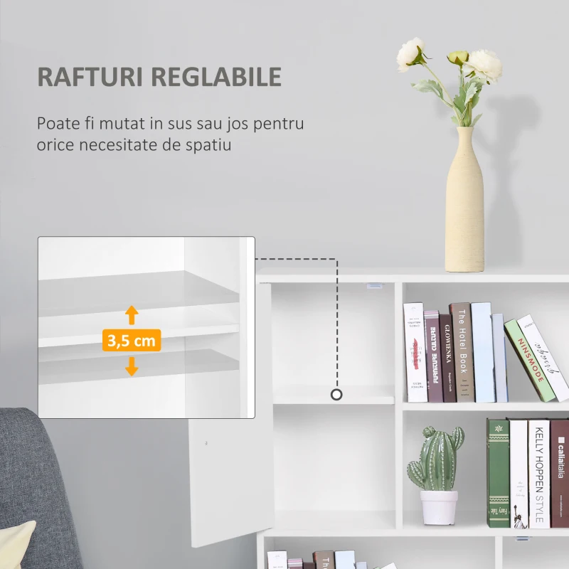 Homcom Biblioteca 80×23,5×123 cm – Alba, Cu 2 Usi & Spatii Deschise