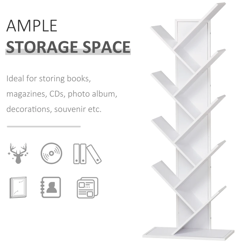 HomCom biblioteca in forma de copac, 50x28x142 cm, alba