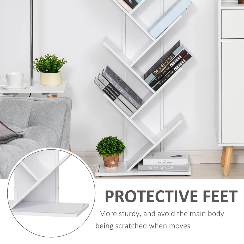 HomCom biblioteca in forma de copac, 50x28x142 cm, alba