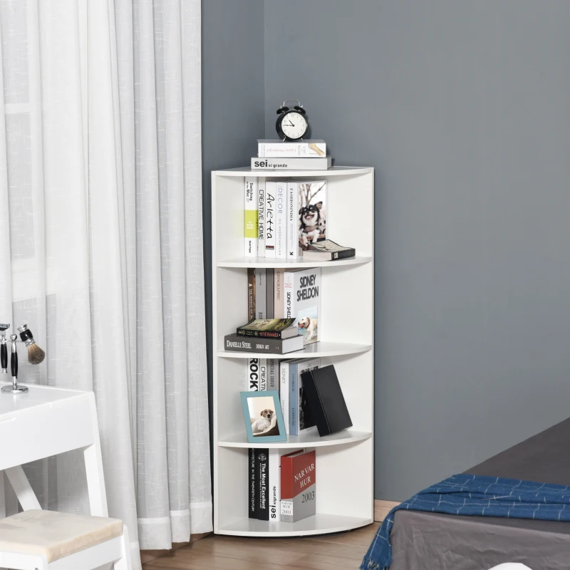Homcom Biblioteca Colt Perete – 4 Rafturi Lemn Alb 120 cm