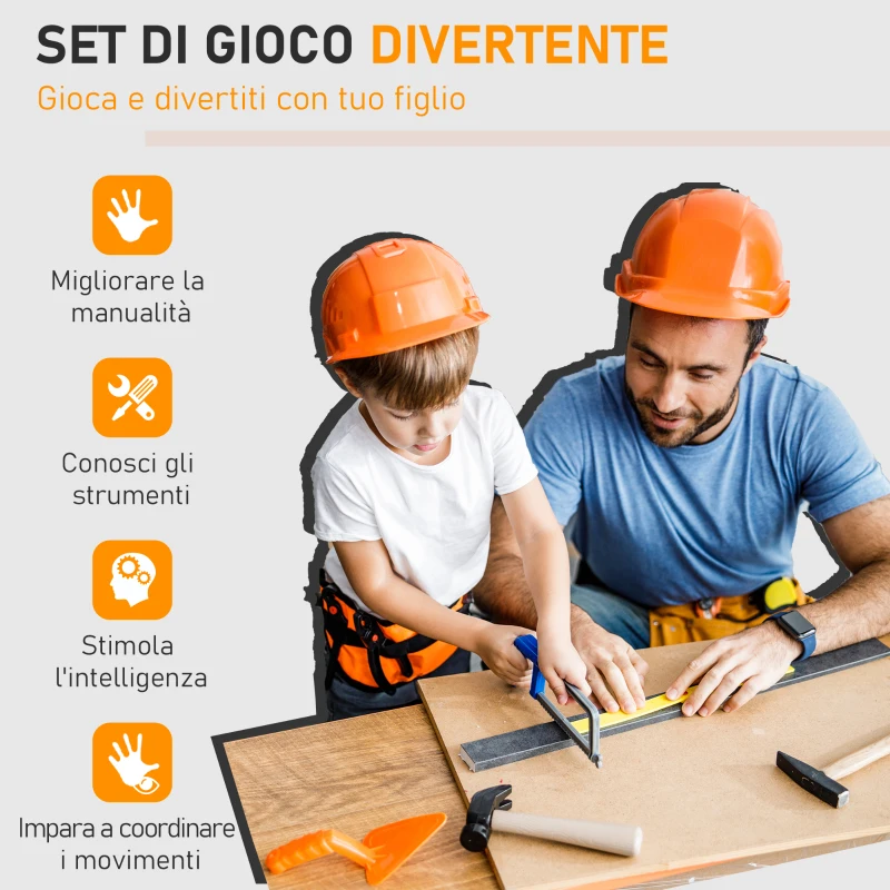 Homcom Banco da Lavoro Giocattolo per Bambini 3-6 Anni con 60 Attrezzi Giallo e Nero