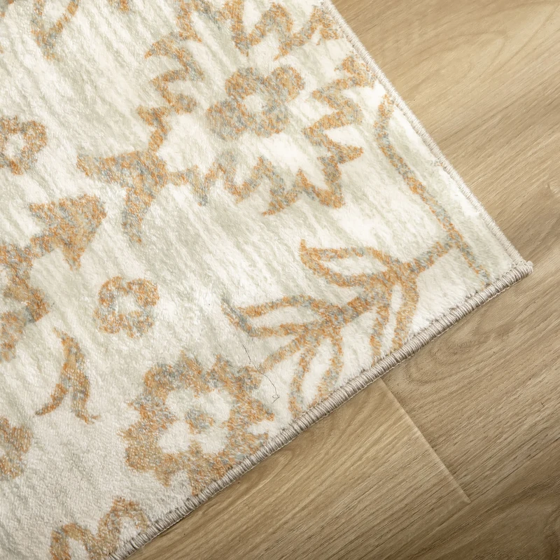 HOMCOM Cream and Green Rug, Floral Boho Area Rugs, Large Carpet for Living Room, Bedroom, Dining Room, 230 x 160cm