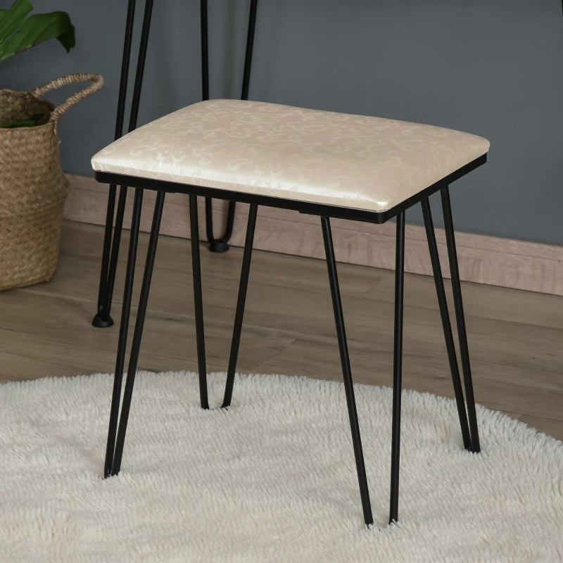 HOMCOM Masa de toaleta cu Oglinda Stil Industrial Lumini tip LED si Taburet Culoare Nuc