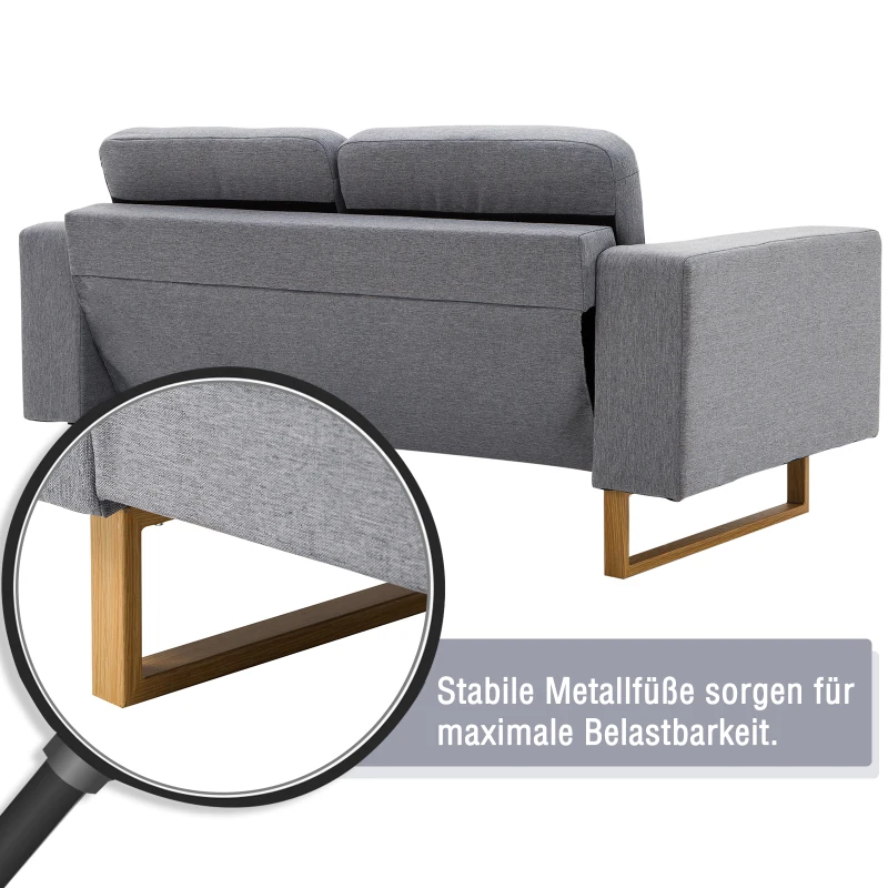 HOMCOM® 2-Sitzer Sofa Stoffsofa Ecksofa Polstersofa Sitzmöbel Armlehne Holz hellgrau 145 x 82 x 78 cm