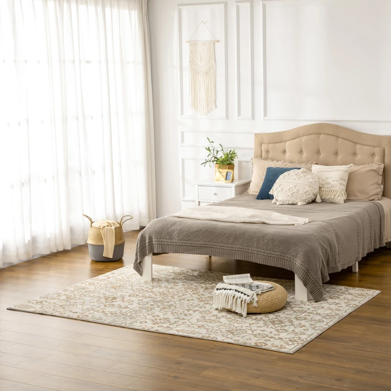 HOMCOM Cream and Green Rug, Floral Boho Area Rugs, Large Carpet for Living Room, Bedroom, Dining Room, 230 x 160cm