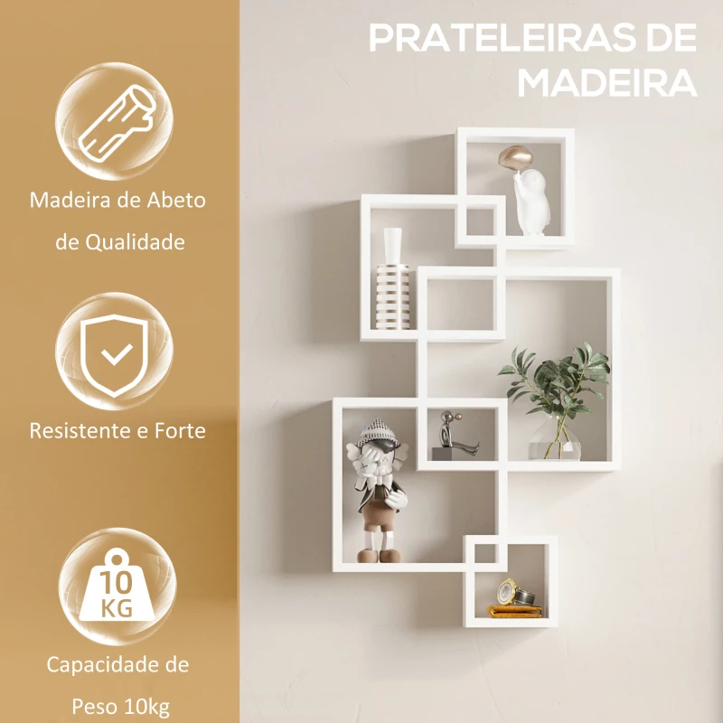 HOMCOM Estante de Parede com 5 Cubos Estante Flutuante de Madeira Estilo Moderno 49,5x10,2x86cm Branco