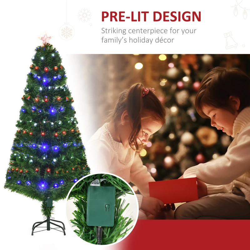HOMCOM 5ft Prelit Christmas Tree, Artificial w/ Metal Base and LED lights