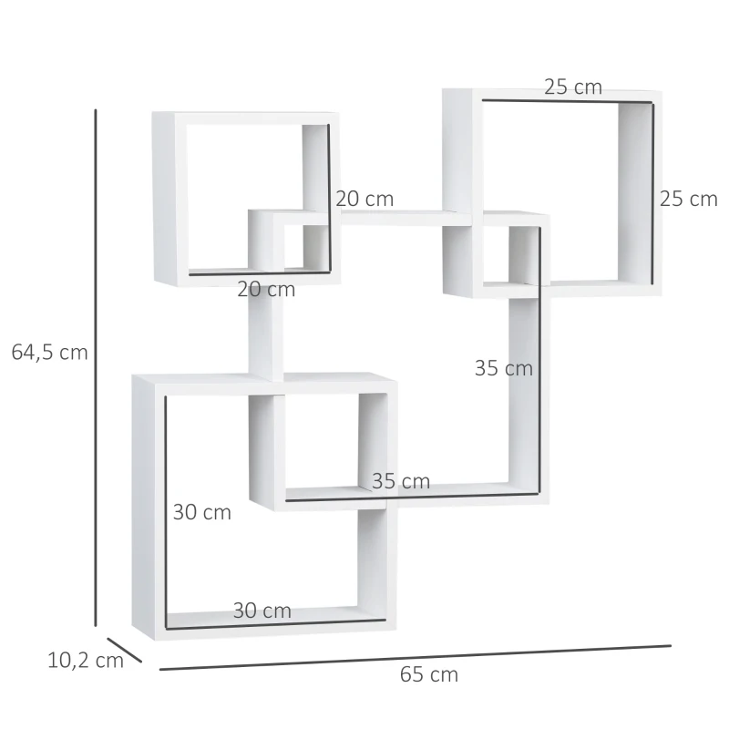 HOMCOM Estantería de Pared con 4 Cubos Estante Flotante de Madera para Salón  Estilo Moderno 65x10,2x64,5 cm Blanco