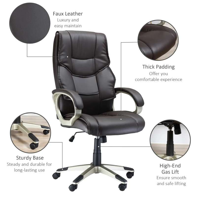 Vinsetto Ergonomic Executive Office Desk Chair PU Leather Brown
