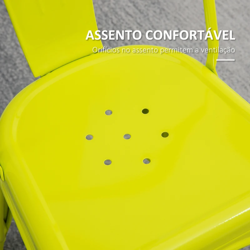 HOMCOM Conjunto de 2 Cadeiras com Estrutura de Aço Conjunto de Cadeiras Modernas com Encosto 45x51,5x85cm Verde