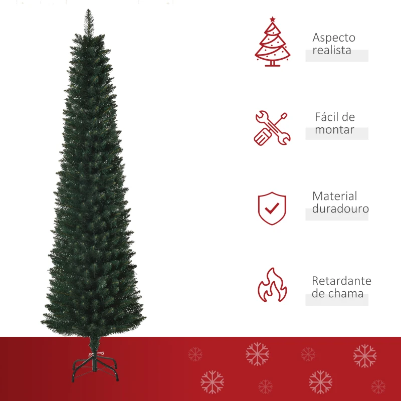 HOMCOM Árvore de Natal Artificial Altura 180cm com 380 Ramos de Folhas de PVC Ignífugos Base Dobrável e Suporte Metálico Ø56x180cm Verde