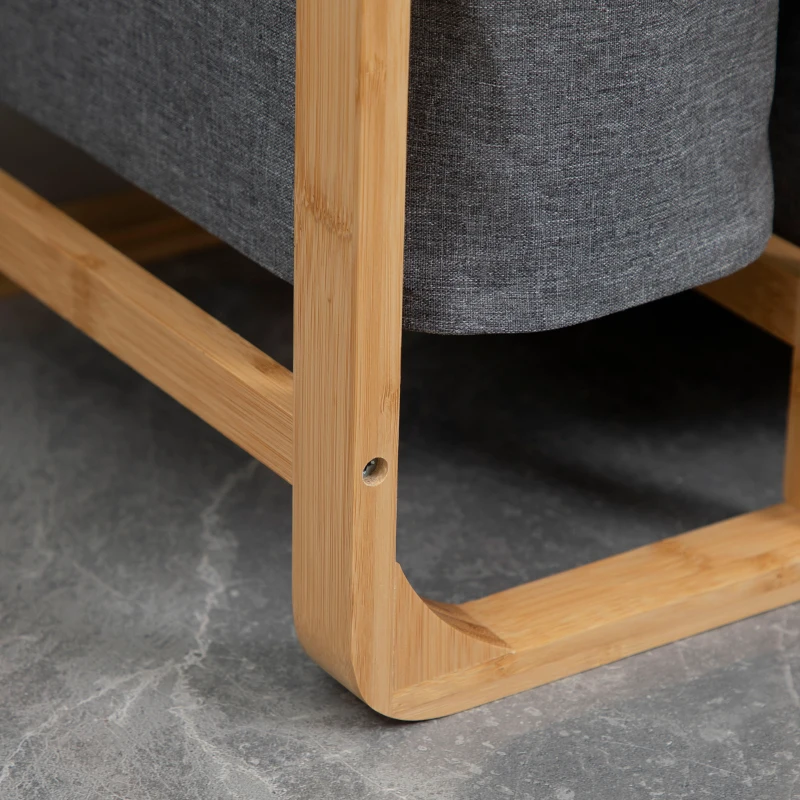 HOMCOM Cesto de Roupa de Bambu com 3 Bolsas de Tecido Amovíveis e Prateleira Aberta 50x32x69,7cm Cinza e Madeira