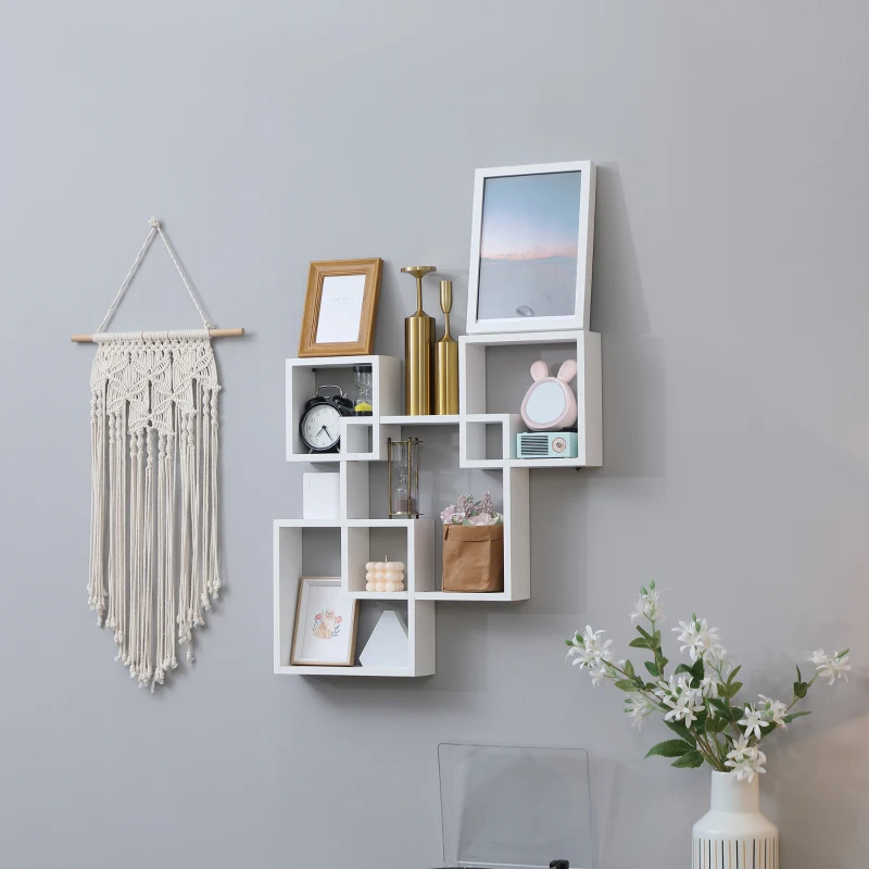 HOMCOM Estantería de Pared con 4 Cubos Estante Flotante de Madera para Salón  Estilo Moderno 65x10,2x64,5 cm Blanco