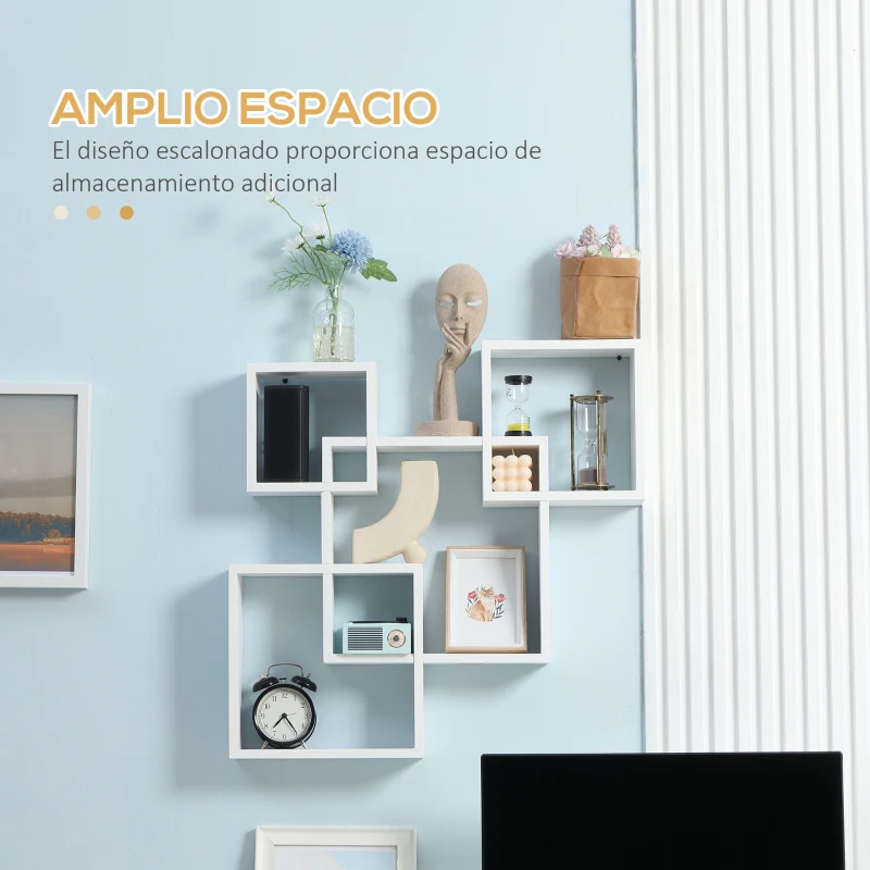 HOMCOM Estantería de Pared con 4 Cubos Estante Flotante de Madera para Salón  Estilo Moderno 65x10,2x64,5 cm Blanco
