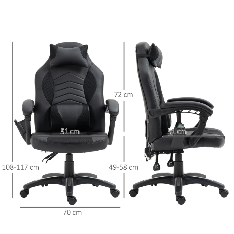 HomCom scaun gaming, masaj, incalzire 68×69×108-117cm