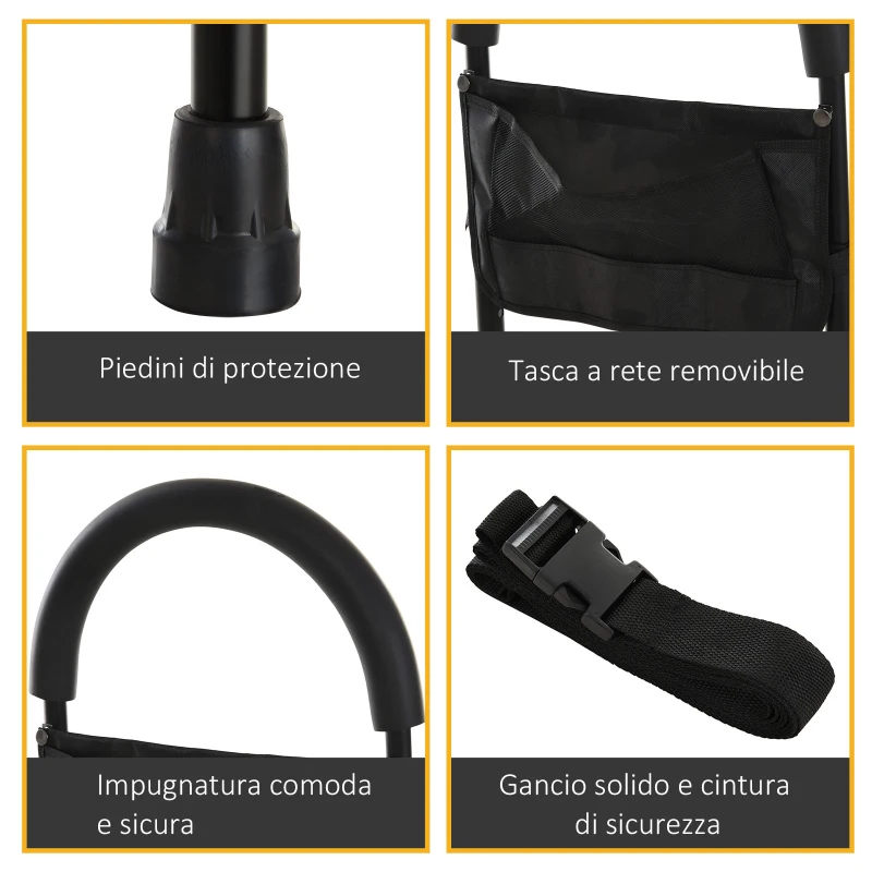 HOMCOM Maniglia per Alzarsi da Letto 7 Altezze Regolabili 86-110.5cm, Impugnatura Antiscivolo e Tasca Portaoggetti, 72x36cm