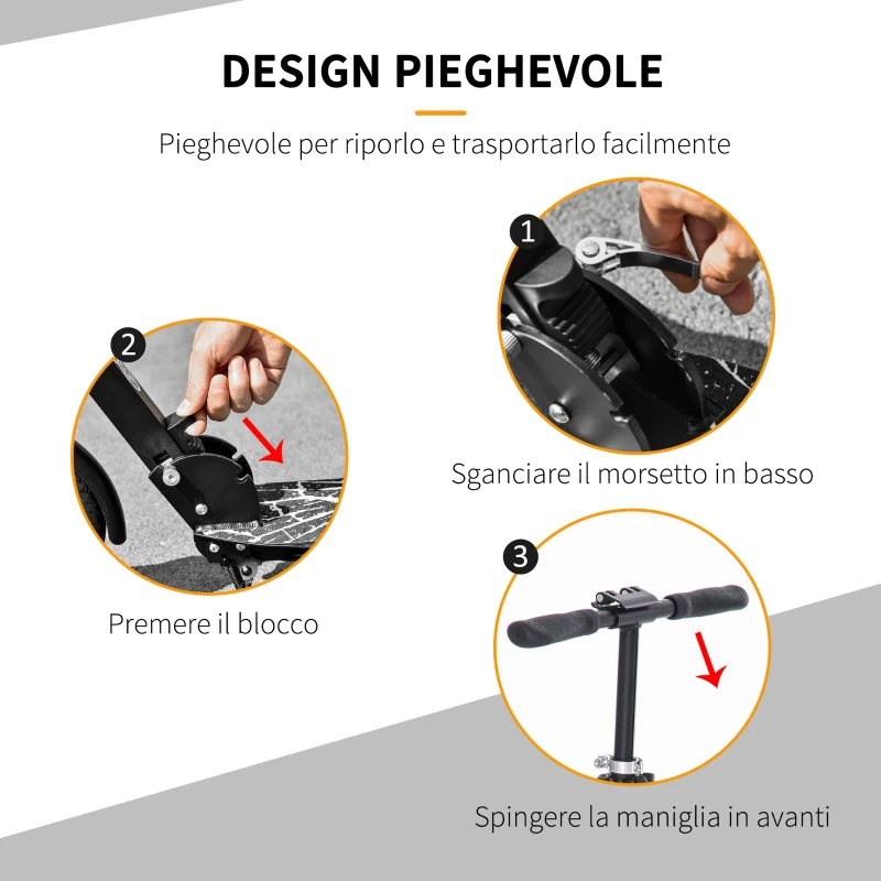 HOMCOM Monopattino Pieghevole in Alluminio con Freno a Disco, Manubrio Regolabile e Ammortizzatore, 100x39x80-103.5cm, Nero