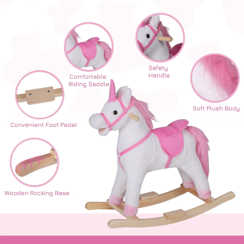 HOMCOM balansoar din lemn, forma de unicorn, 78x28x68 cm