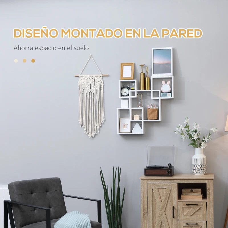 HOMCOM Estantería de Pared con 4 Cubos Estante Flotante de Madera para Salón  Estilo Moderno 65x10,2x64,5 cm Blanco